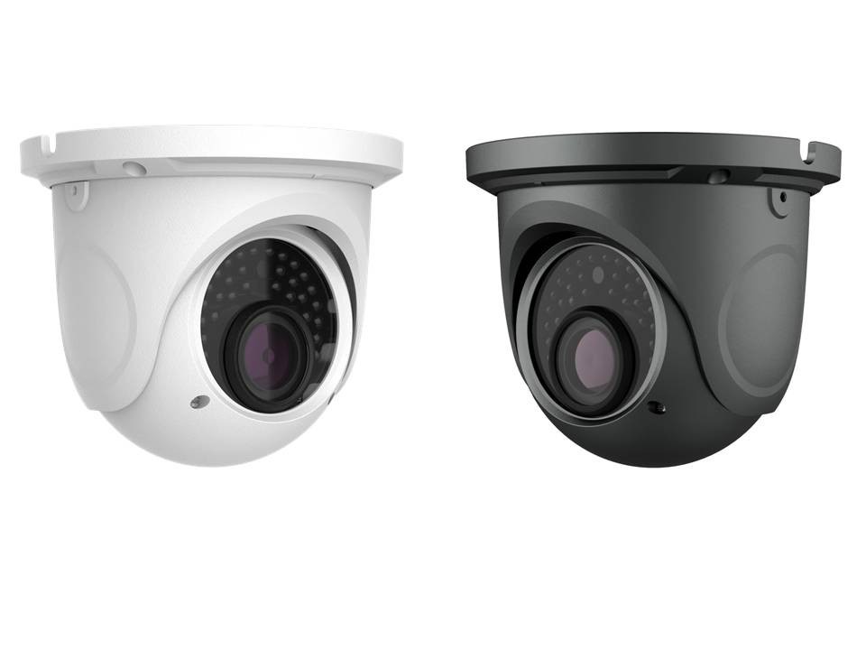 White and dark turret CCTV cameras